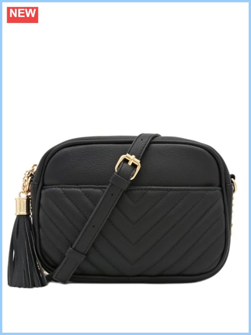 Chevron Quilted Crossbody Camera Bag with Chain Strap & Tassel